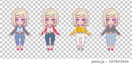 Deformed full body illustration set of anime style girl characters Deformed full body illustration set of anime style girl characters 107643044