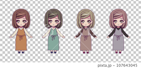 Deformed full body illustration set of anime style girl characters Deformed full body illustration set of anime style girl characters 107643045