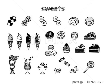 おしゃれな手描きのスイーツイラストセット おしゃれな手描きのスイーツイラストセット 107643079