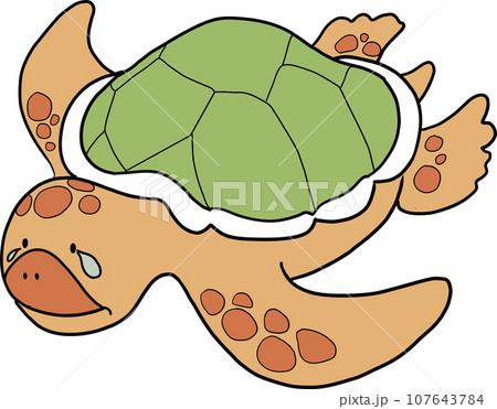 かわいいタッチの泣いているウミガメのイラスト かわいいタッチの泣いているウミガメのイラスト 107643784