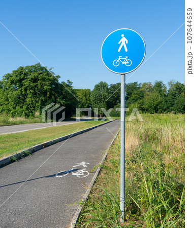 the  cycle and pedestrian path road sign 107644659