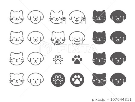 かわいい犬と猫の顔アイコンセット かわいい犬と猫の顔アイコンセット 107644811