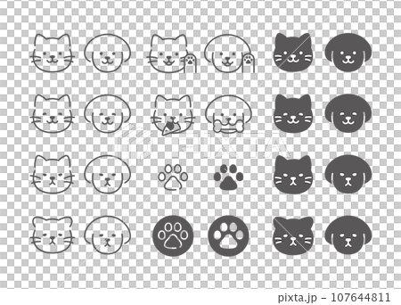 かわいい犬と猫の顔アイコンセット かわいい犬と猫の顔アイコンセット 107644811