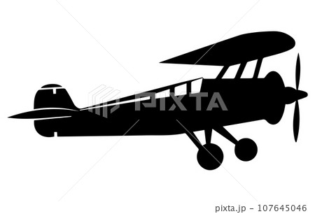 Vector retro biplane silhouettes set.vector illustrated propeller powered aircraft 107645046