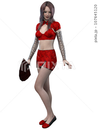 3D Asian girl in red outfit 107645120