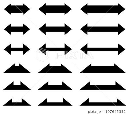 モノクロの両方向矢印、両側矢印,両向き矢印,双方向矢印,両矢印のベクターイラストセット 107645352