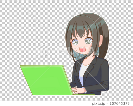 パソコンを操作する女性会社員4（セミロング） 107645375