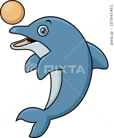 Cute blue dolphin cartoon playing ball 107645461