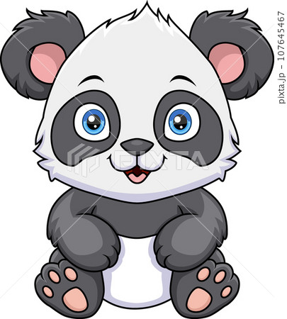 Cute baby cartoon panda on white background 107645467