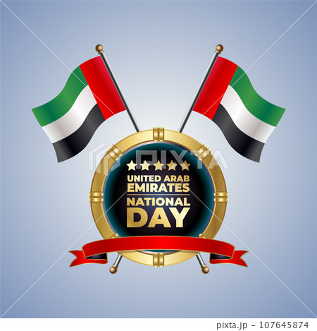Small National flag of United Arab Emirates on Circle With garadasi color background 107645874