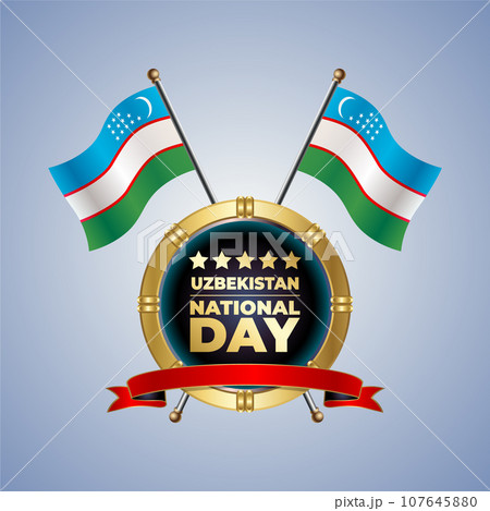 Small National flag of Uzbekistan on Circle With garadasi color background 107645880