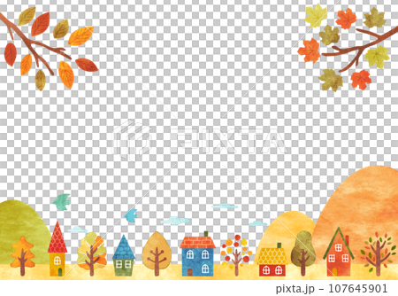 秋天的城市景觀框架手繪水彩風景 107645901
