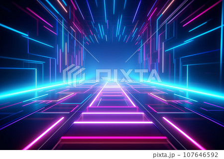 Futuristic Neon Tunnel with Blue and Pink Laserのイラスト