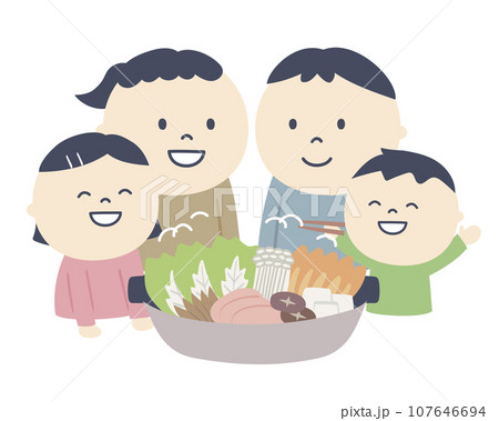 鍋を囲む家族のイラスト 107646694