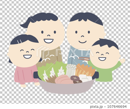 鍋を囲む家族のイラスト 107646694