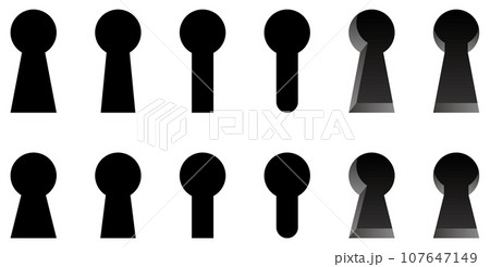 モノクロの鍵穴のベクターイラストアイコンのセット 107647149