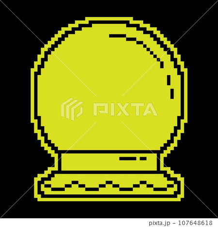 Pixel silhouette icon, fortune teller magic crystal ball on wooden stand. Divination and foresight of future. Simple black and yellow vector isolated Pixel silhouette icon, fortune teller magic crystal ball on wooden stand. Divination and foresight of future. Simple black and yellow vector isolated 107648618