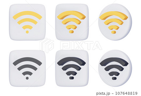 3D Wi Fi symbol. Realistic Wireless network, connection and network sign. 3D render, Yellow and black vector illustrations isolated on a white background 3D Wi Fi symbol. Realistic Wireless network, connection and network sign. 3D render, Yellow and black vector illustrations isolated on a white background 107648819