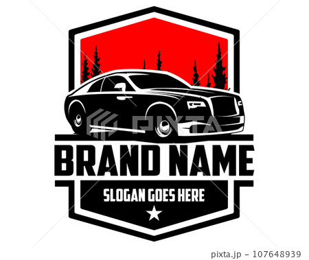 Ghost Rolls-Royce silhouette. Isolated white background appears from the side with a view of the red sky and jungle. best for logos, badges, emblems, icons, design stickers, car industry. available in Ghost Rolls-Royce silhouette. Isolated white background appears from the side with a view of the red sky and jungle. best for logos, badges, emblems, icons, design stickers, car industry. available in 107648939