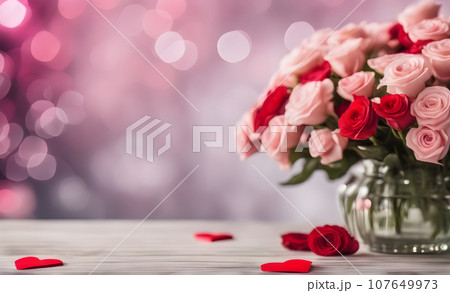 Valentine's Day love with hearts and roses 107649973