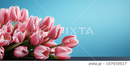 Beautiful tulip bouquet on a colorful background 107650027