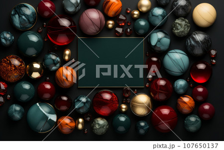 Jewelry background with precious stones. Top view. 3d render 107650137