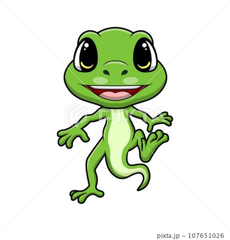 Cute green lizard cartoon on white background 107651026