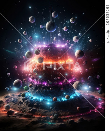 An image of the impact of big thing into a planet in the background, AI 107652295