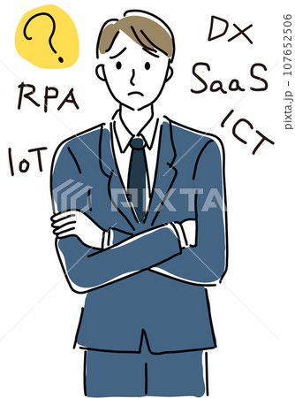 IT用語に悩む男性会社員シンプル線画 IT用語に悩む男性会社員シンプル線画 107652506