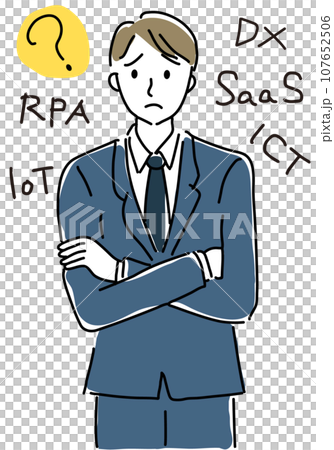 IT用語に悩む男性会社員シンプル線画 IT用語に悩む男性会社員シンプル線画 107652506