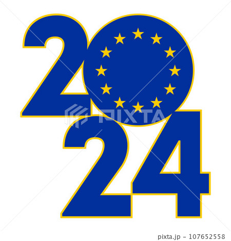 Happy New Year 2024 banner with European Union flag inside. Vector illustration. 107652558