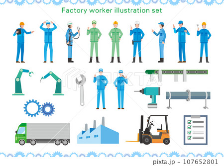 工場と作業員のイラストセット 107652801