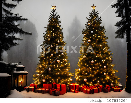 cozy Christmas tree rain warm festive 107653264