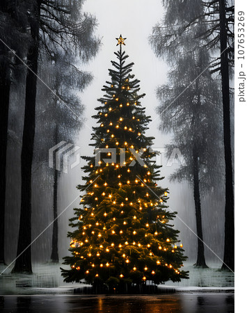 cozy Christmas tree rain warm festive 107653269