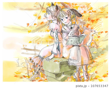 落ち葉とコーギー 107653347