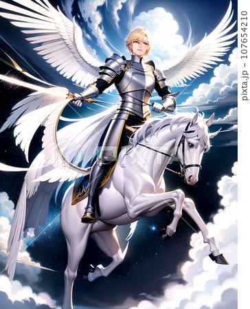 カードゲーム風ファンタジーイラスト 白馬 騎士 AI生成のイラスト素材