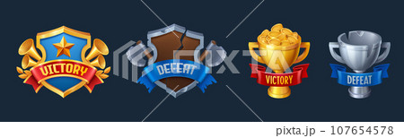 Victory and defeat game badges set 107654578