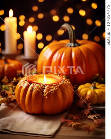 Pumpkin as Halloween symbols tabletop home holiday decor. AI Pumpkin as Halloween symbols tabletop home holiday decor. AI 107654775