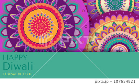 Happy Diwali. Light green background with diwali flower elements and mandala patterns. Vector Happy Diwali. Light green background with diwali flower elements and mandala patterns. Vector 107654921
