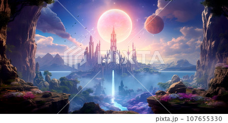 A dreamlike watercolor realm where surreal creatures and landscapes represent the pursuit 107655330