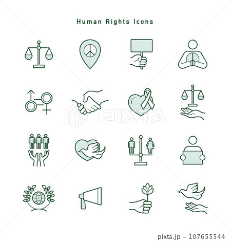 人権・平和・紛争解決に関するアイコンのセット 人権・平和・紛争解決に関するアイコンのセット 107655544
