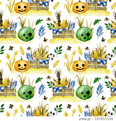 Seamless watercolor pattern on the theme of halloween Seamless watercolor pattern on the theme of halloween 107655556