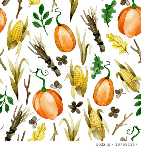 Seamless watercolor pattern on the theme of halloween Seamless watercolor pattern on the theme of halloween 107655557