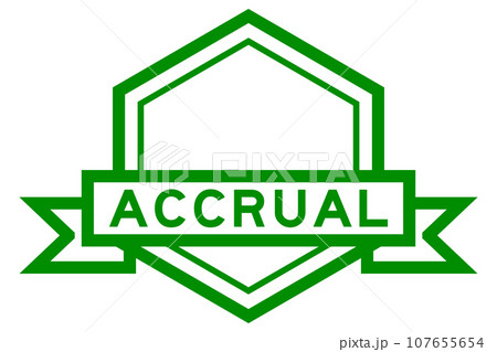 Vintage green color hexagon label banner with word accrual on white background 107655654