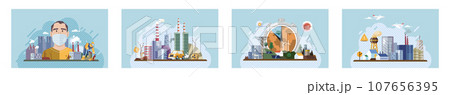 Industrial pollution. Dirty waste. Environmental pollution. Vector illustration. Dirty waste must be processed using environmentally friendly methods Air, water, and soil pollution by industrial 107656395