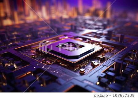 micro chip or central processing unit cpu on motherboard, creative design concept, generative AI 107657239