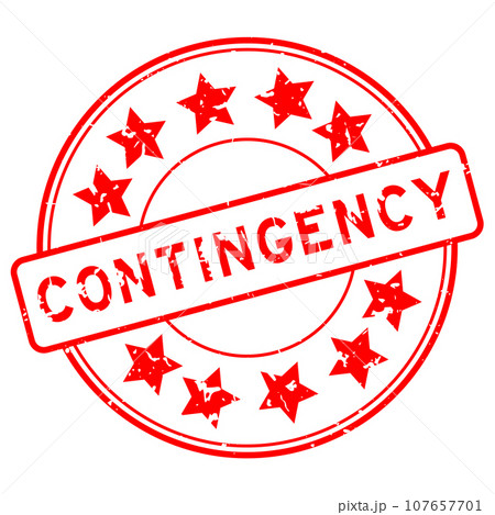 Grunge red contingency word with star icon round rubber seal stamp on white background 107657701