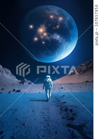 月面を歩く宇宙飛行士のシルエット 月面を歩く宇宙飛行士のシルエット 107657958