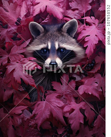 a rada in the fall leaves, with blue eyes and brown fur on it's head looking into the camera a rada in the fall leaves, with blue eyes and brown fur on it's head looking into the camera 107658552