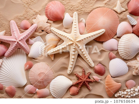 starfish and seashells on the beach sand with copy - up text that reads, how to create your own starfish and seashells on the beach sand with copy - up text that reads, how to create your own 107658634